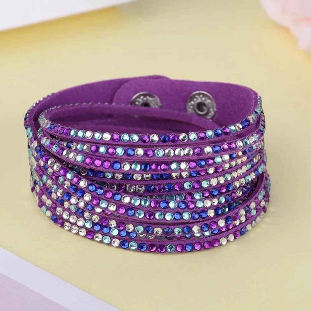Purple Crystal Rivet Leather Wrap Bracelet